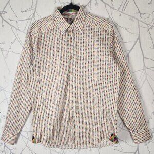 7 Downie St. Colorful Polkadot Cotton Contrast Flip Cuff Button Front Shirt